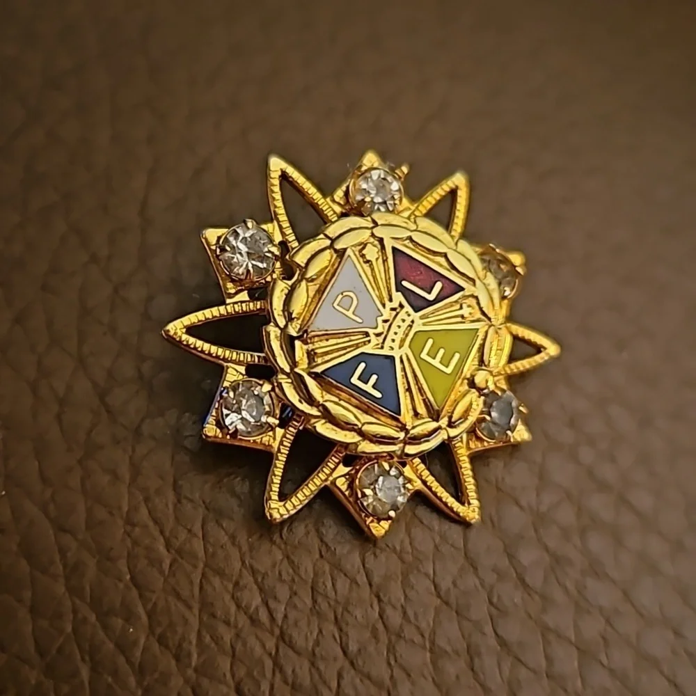 Vintage Order of Pythian Sisters PFLE Enamel Lapel Hat Pin with Crystals